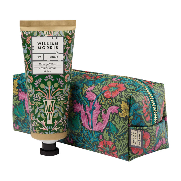 Heathcote & Ivory William Morris Beautiful Sleep Makeup Bag with Hand Cream 100ml