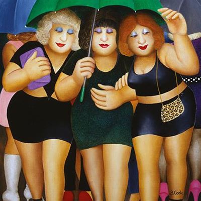 Beryl Cook "Clubbing in the Rain" Blank Humour Card