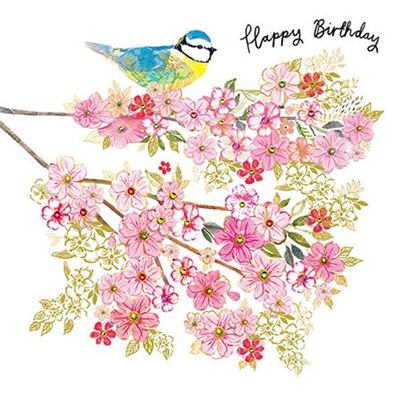 Paper Rose Blue Tit Birthday Card*