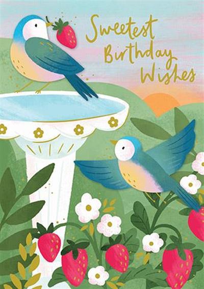 Paper Rose Bird Bath Birthday Card*
