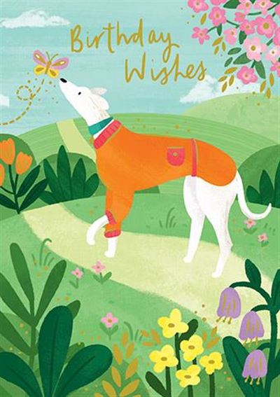 Paper Rose Greyhound Birthday Card*