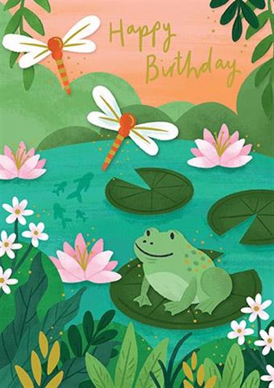 Paper Rose Lily Pad Pond Birthday Card*