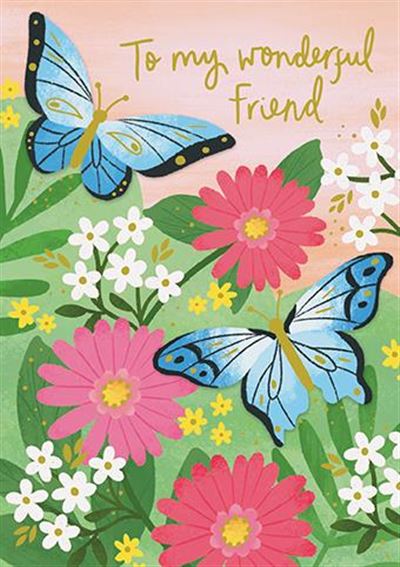 Paper Rose Butterfly Garden Friend Birthday Card*