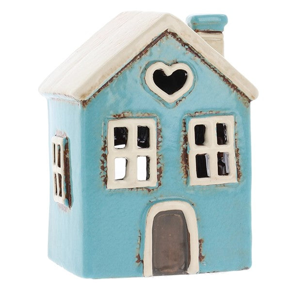 Village Pottery Aqua Heart House Tealight Holder Ornament