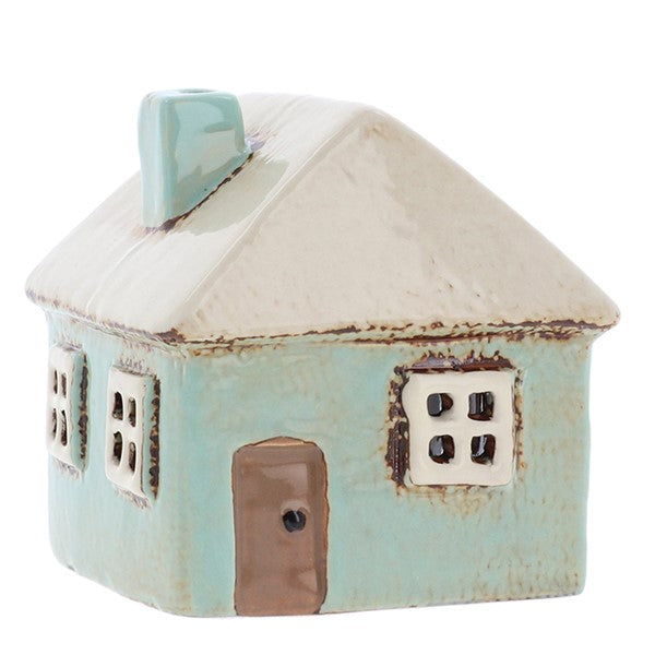 Village Pottery  Aqua Square Mini House Tealight Holder Ornament