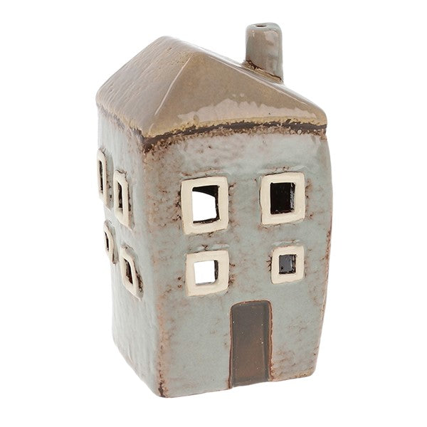 Village Pottery Grey Tall Mini House Tealight Holder Ornament