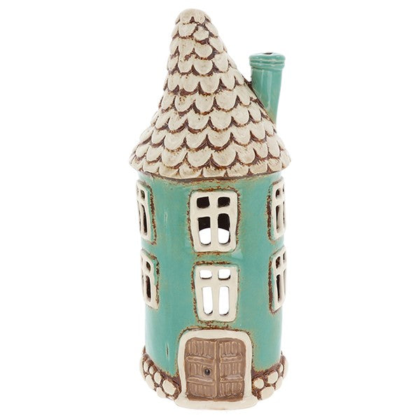 Village Pottery Teal Round House Tealight Holder Ornament B