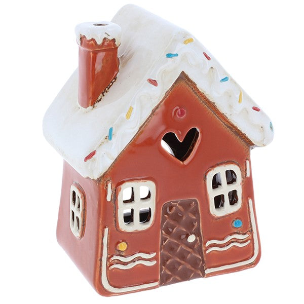 Village Pottery Swirls Gingerbread House Tealight Holder Ornament E