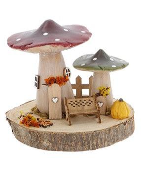 Folk Art Mushroom Two Cottages Medium 4A