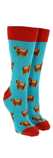 Sock Society Highland Cow Red/Turquoise Men's Sock