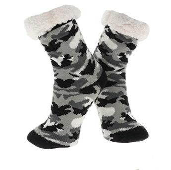 Nuzzles Mens Camo Grey Slipper Socks