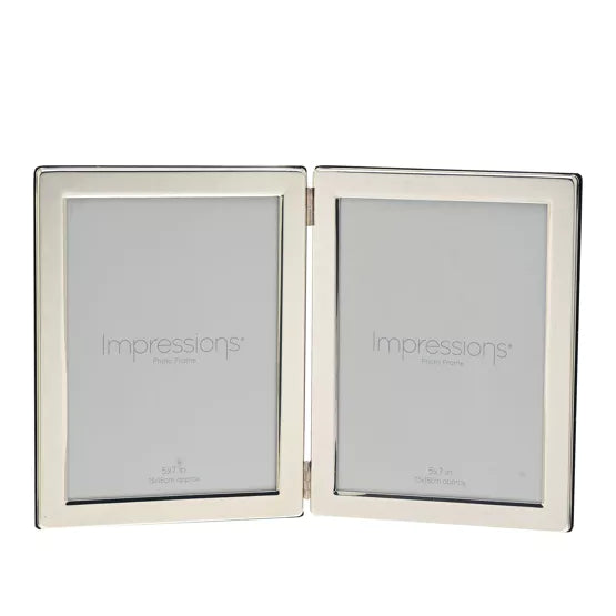 Widdop Silver Plated Flat Edge Oblong Hinged Double Vertical 5 x 7 Photo Frame*