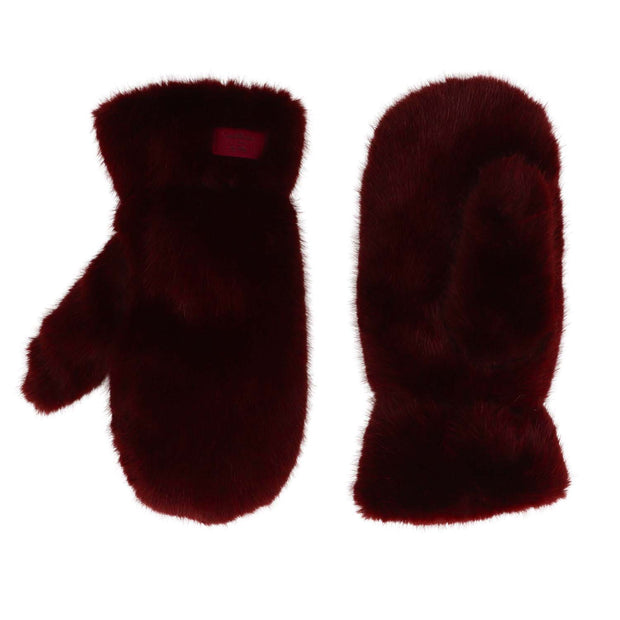 Zelly Burgundy Faux Fur Ladies Mittens**