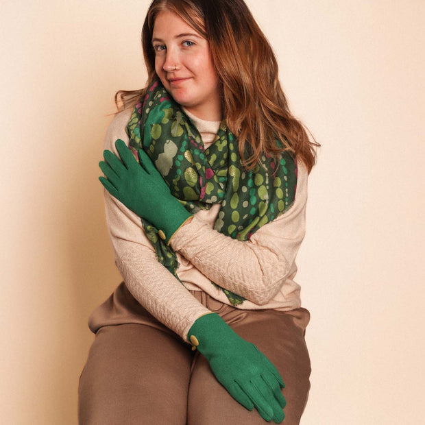 Zelly Green Button Detail Gloves**