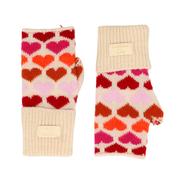 Zelly Pink Heart Fingerless Gloves**