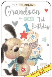 Jonny Javelin Grandson 1st Birthday Card **
