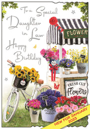 Jonny Javelin Daughter in Law Flower Stall Birthday Card*