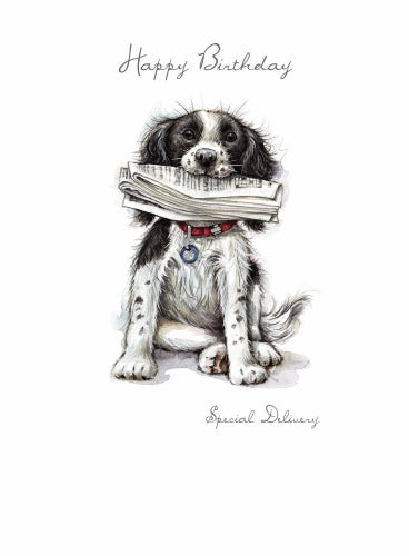 Noel Tatt Sketchy Dog With Newspaper In Mouth Birthday Card