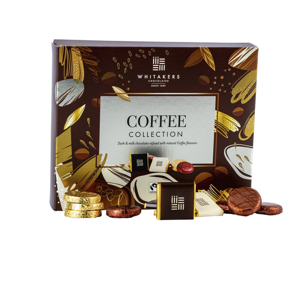 Whitakers dark and milk chocolate coffee assortment in carton 170g