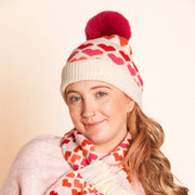 Zelly Pink Hearts Pom Pom Hat**