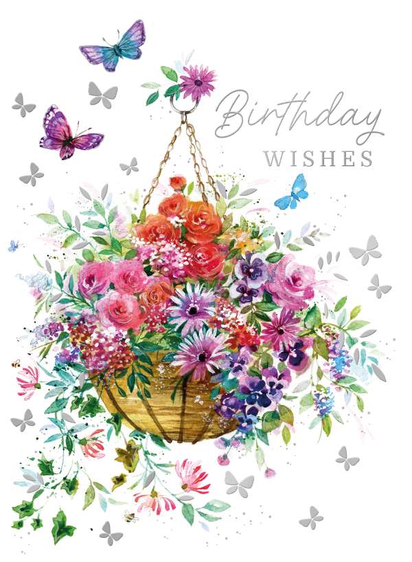 Noel Tatt Floral Hanging Basket Birthday Card*