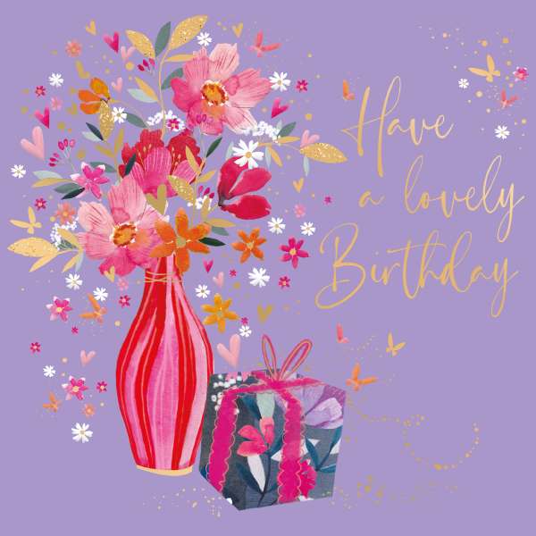 Noel Tatt Bright Flowers In Vase And Present Birthday Card