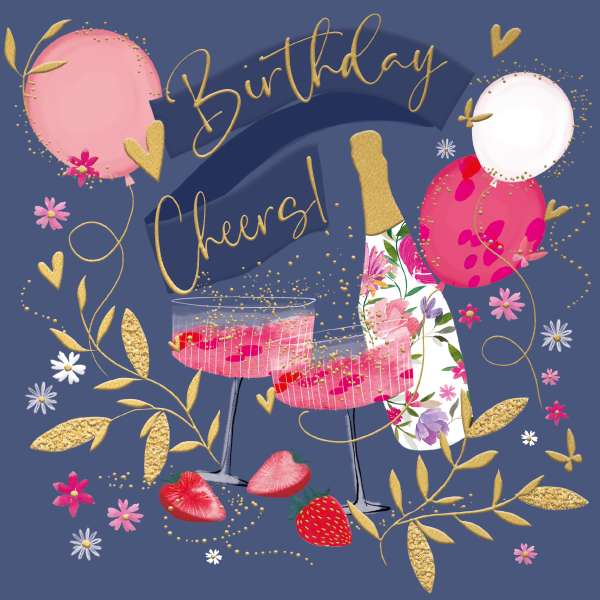 Noel Tatt Bright Balloons, Florals and Cocktail Glasses Birthday Card