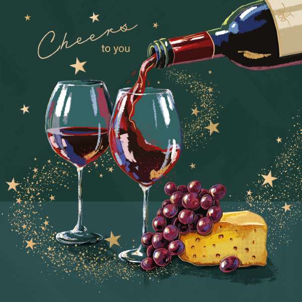 Noel Tatt Red Wine, Grapes and Cheese Birthday Card