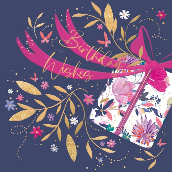Noel Tatt Large Present With Bright Floral Burst Birthday Card