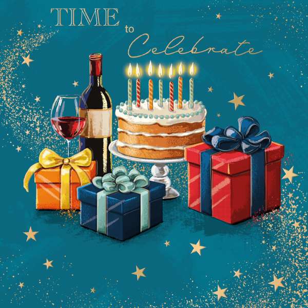 Noel Tatt Cake, Red Wine and Presents Birthday Card