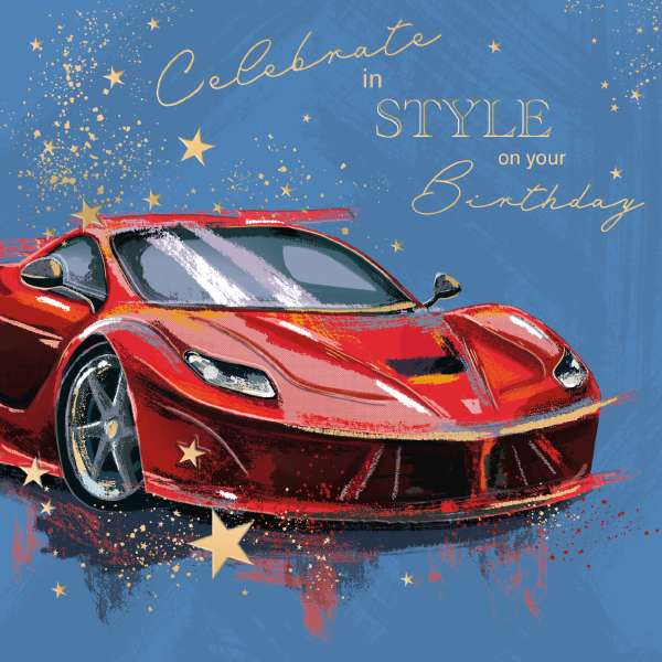 Noel Tatt Red Sports Car  Birthday Card
