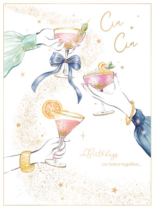 Noel Tatt Ladies Hands Cheering Cocktail's Birthday Card