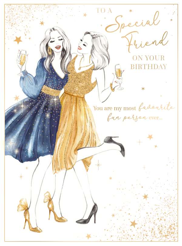Noel Tatt Dressed-Up Friends Laughing Together Birthday Card