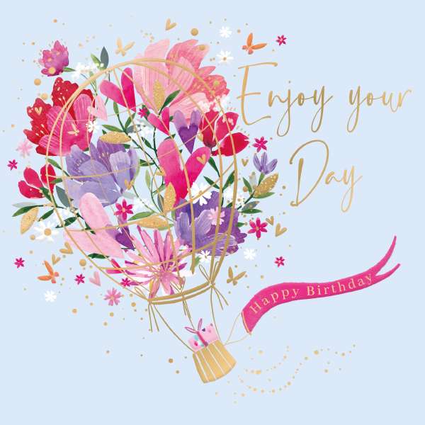 Noel Tatt Bright Floral Hot Air Balloon Birthday Card