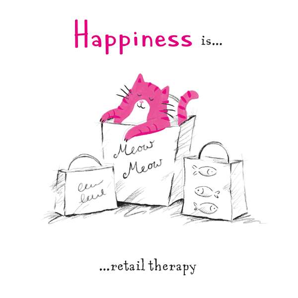 Noel Tatt Cat 'Happiness is...Retail therapy' Blank Card