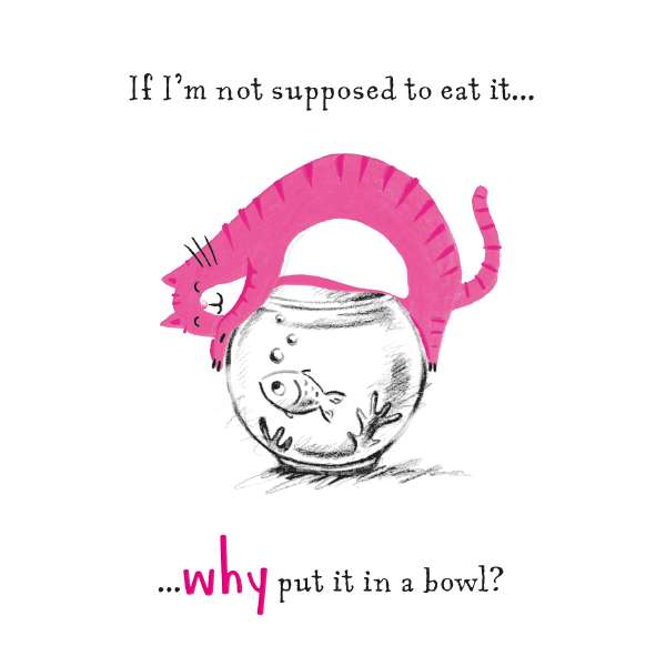 Noel Tatt Cat '...Why put it in a bowl?' Blank Card
