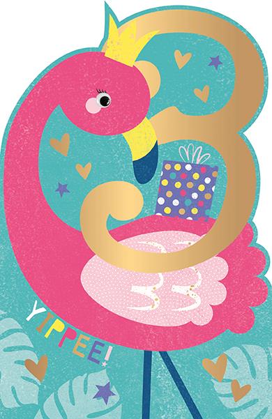 Words N Wishes 3rd Birthday Flamingo Card*