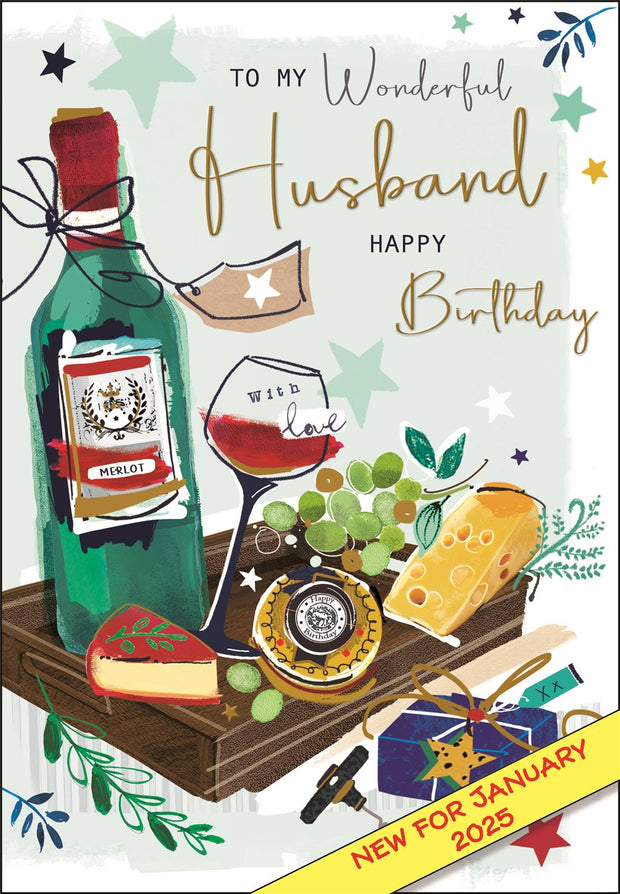 Jonny Javelin Husband Cheese & Wine Birthday Card*