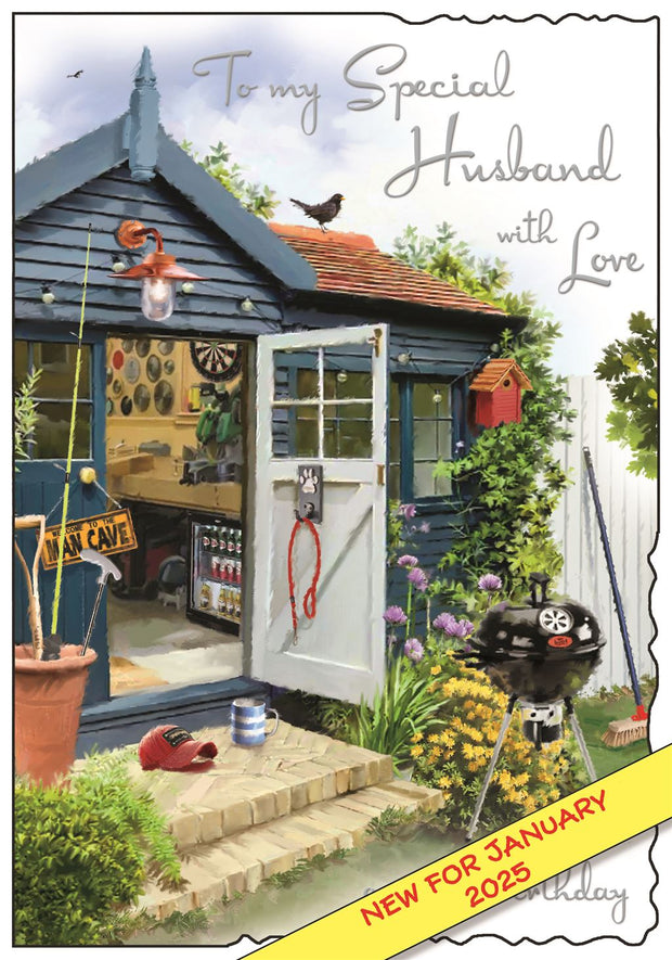 Jonny Javelin Husband Mancave Summerhouse Birthday Card*