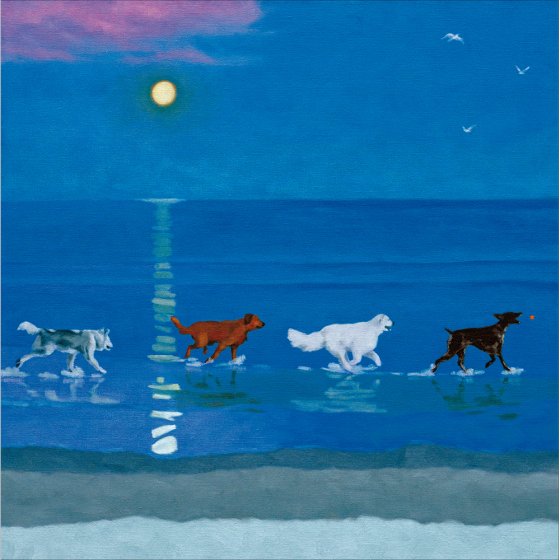 Woodmansterne Under the Rising Moon Dogs at the Beach Blank Card