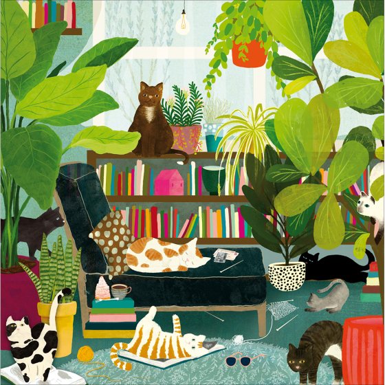 Woodmansterne Cat in The Library Blank Card