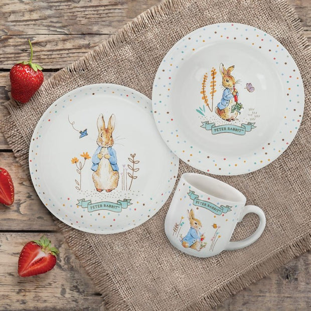 Enesco Peter Rabbit 3 Piece Ceramic Dinner set (cup, bowl, plate)
