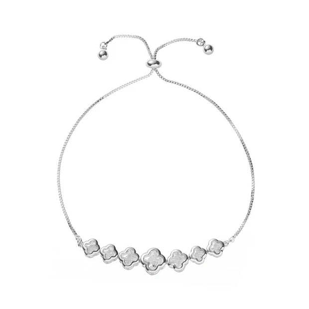 Rhodium Plated Adjustable Bracelet With Cubic Zirconia Stones**