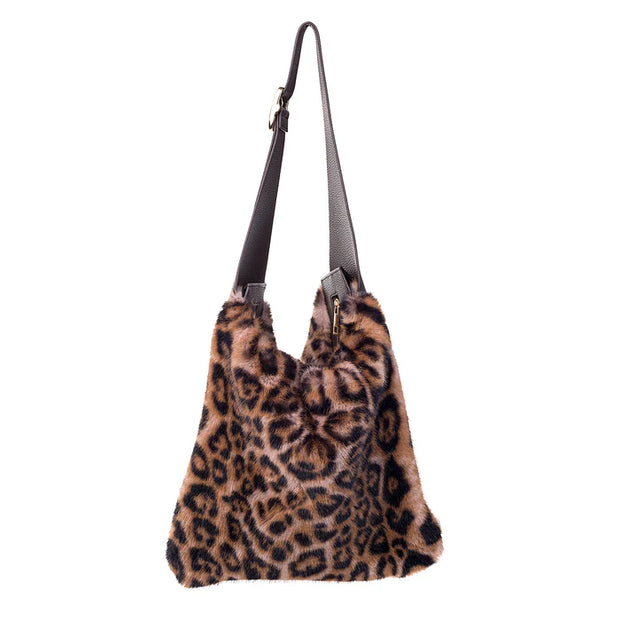 Leopard Print Faux Fur Shoulder Bag**