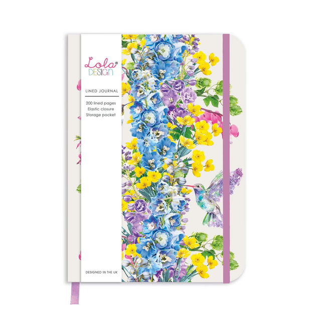 Lola Designs Hummingbird Pattern Hardback Journal with Elastic Closure