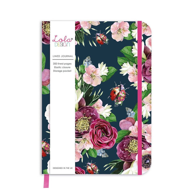 Lola Designs Ladybird Pattern Hardback Journal with Elastic Closure