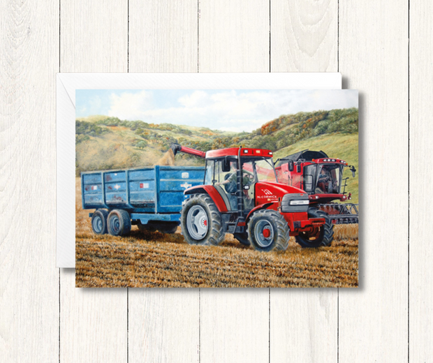 Cachet "Harvest Time" McCormick CX Series Tractor & Case IH AFX 8010 Combine Blank Card