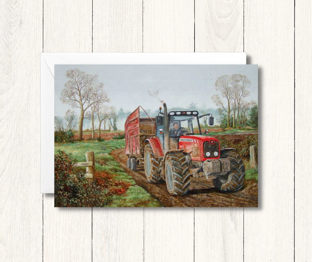 Cachet "Back For A Load" Massey Ferguson 6475 With Trailer Tractor Blank Card