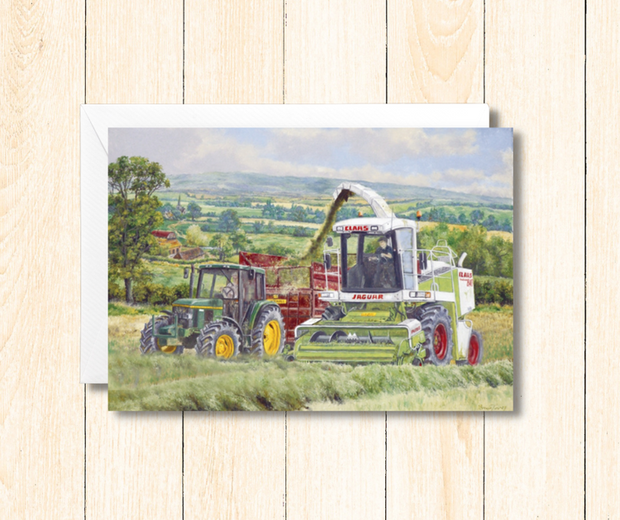 Cachet "Silage Collection" John Deere Tractor & Claas Jaguar 840 With PU300 Blank Card