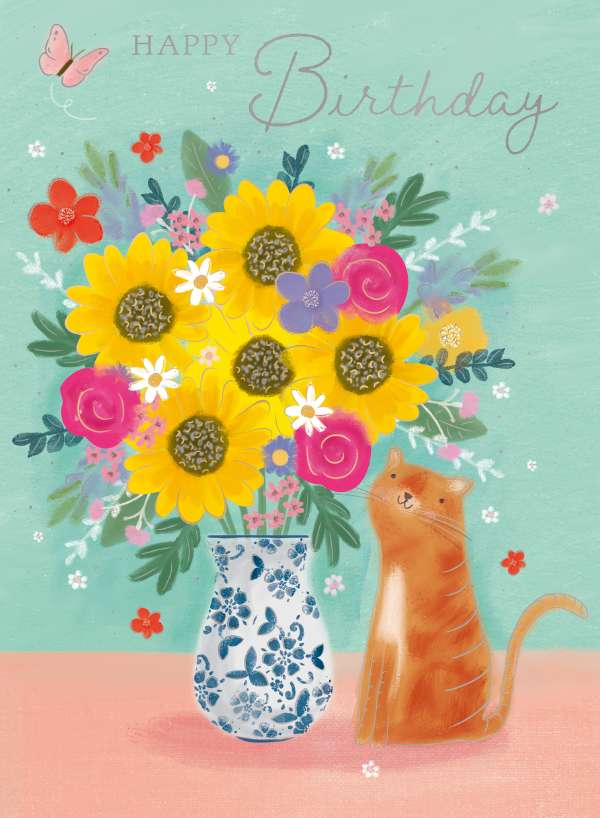 Noel Tatt Sunflowers & Cat Decoupage Birthday Card*